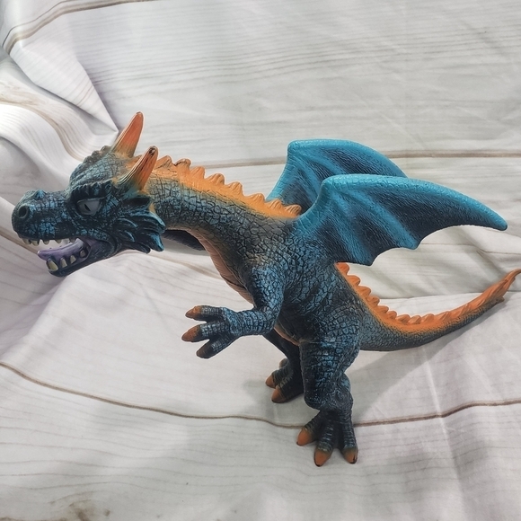 Blue Orange Dragon 11.5 Inch Soft Rubber Toy 2018 Open Mouth - Picture 4 of 10